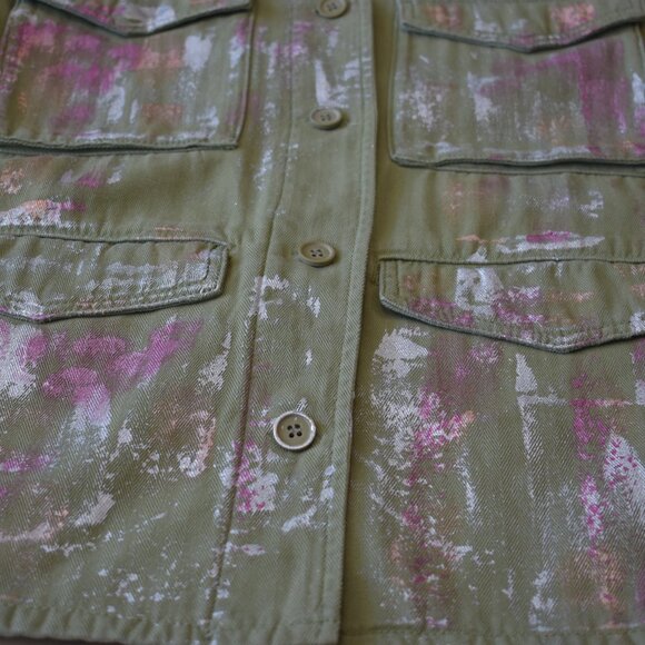 NWT Topshop Ethan Metallic Foil Paint Military Style Button Up Jacket - Picture 3 of 8